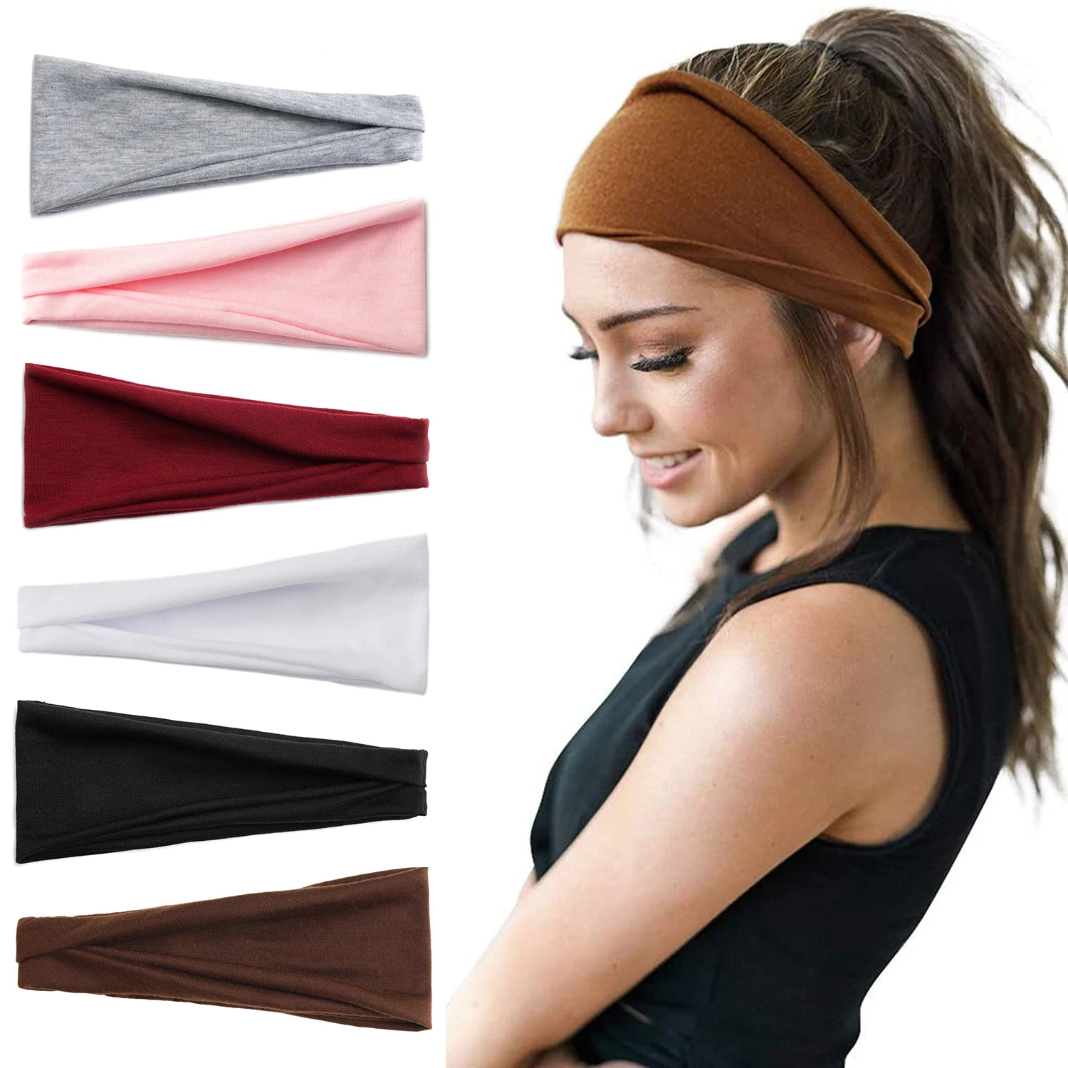 

6 шт./компл. однотонный ‌ Эластичная повязка для волос, модные спортивные ленты для волос, обруч, повязка на повязку ‌ Повязка на голову для взрослых, головной убор для тренировок