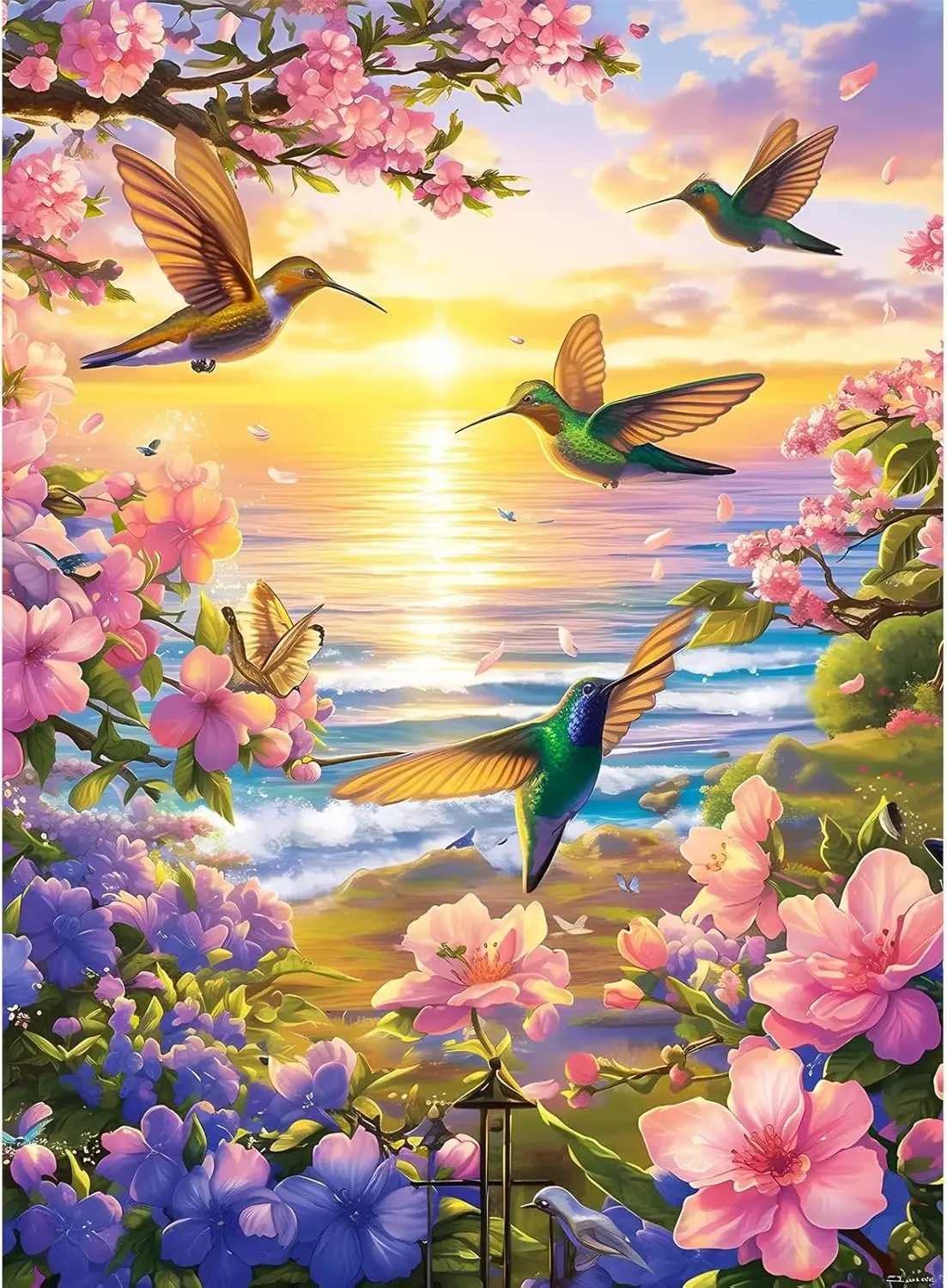 

Hummingbird Beach Flower Adult Wooden Puzzle 1000/500/300 Pieces Jigsaw Puzzles for Gameroom Bedroom Livingroom Party Gift