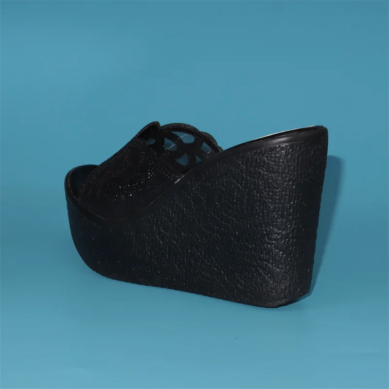 Plus Small Size 32-43 Cutout Soft Leather Wedding Shoes Summer Slippers 2023 Women's Chunky Platform Wedges Slides for Office