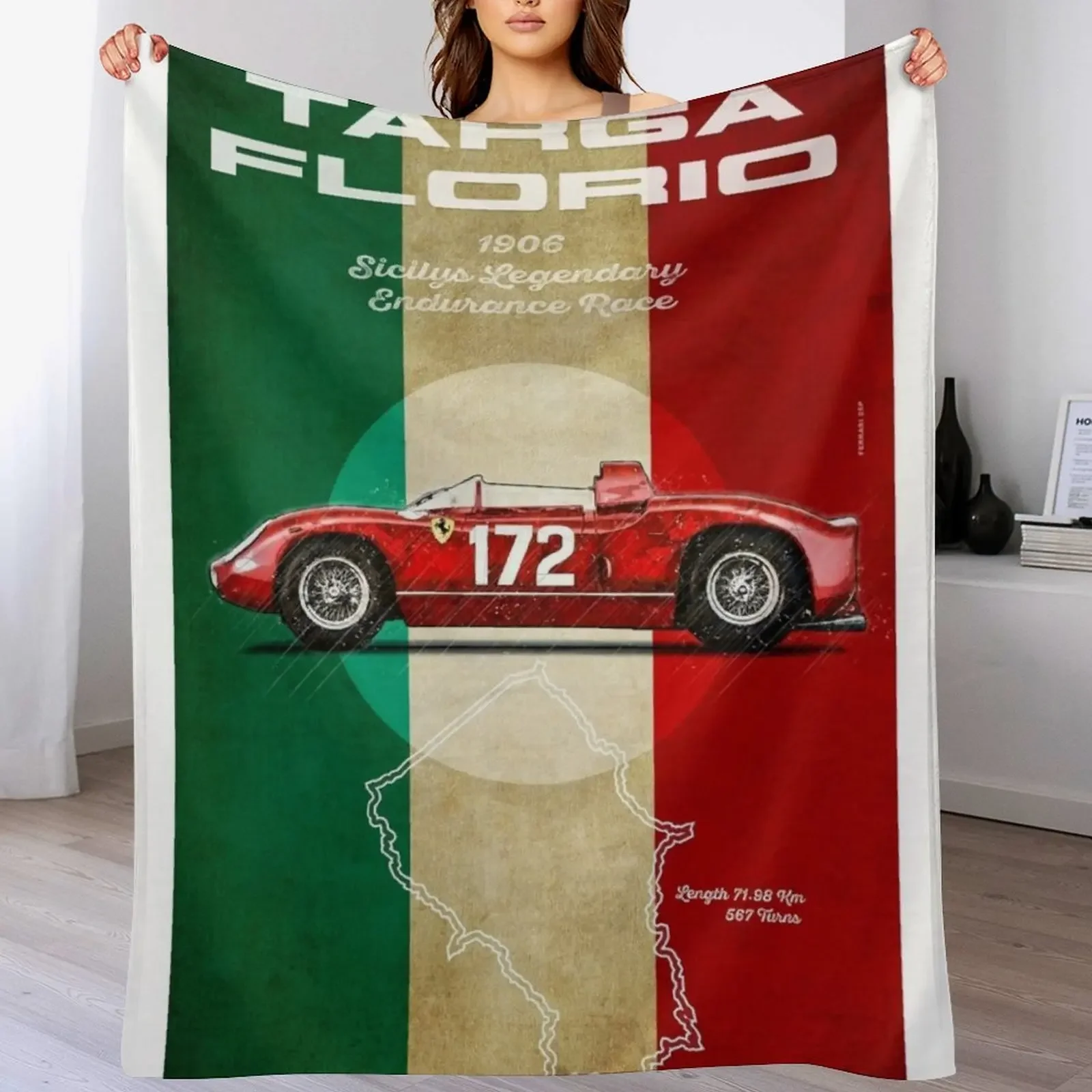 

Targa Florio Vintage Throw Blanket Soft Flannel For Decorative Sofa Flannel Fabric Blankets