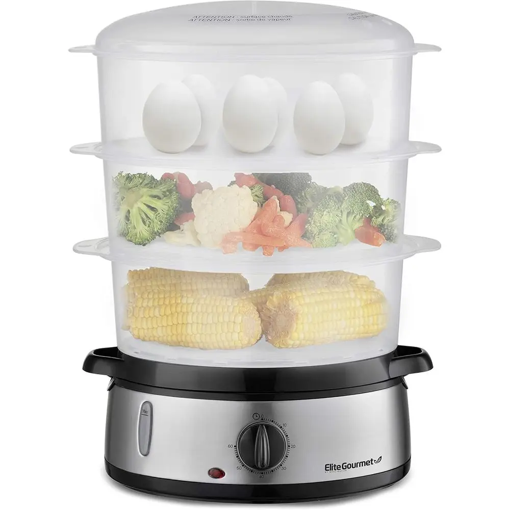 

Maxi-Matic Electric ood Vegetable Steamer with BPA-ree 3 Tier Stackable, Nested Basket Trays, Auto Shut-o 60-min Timer, 800W, 9