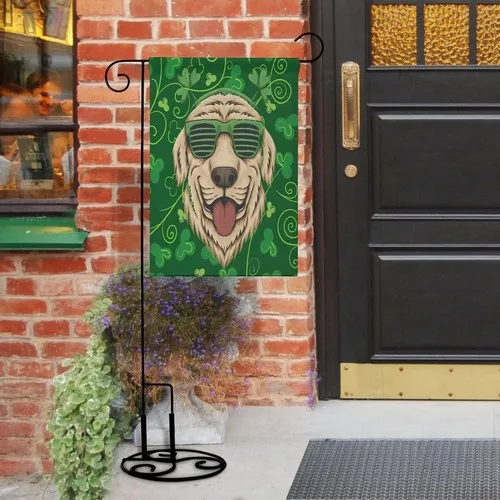 Happy St Patrick's Day Golden Retriever Garden Flag Double Sided Burlap, 12x18 XXQ