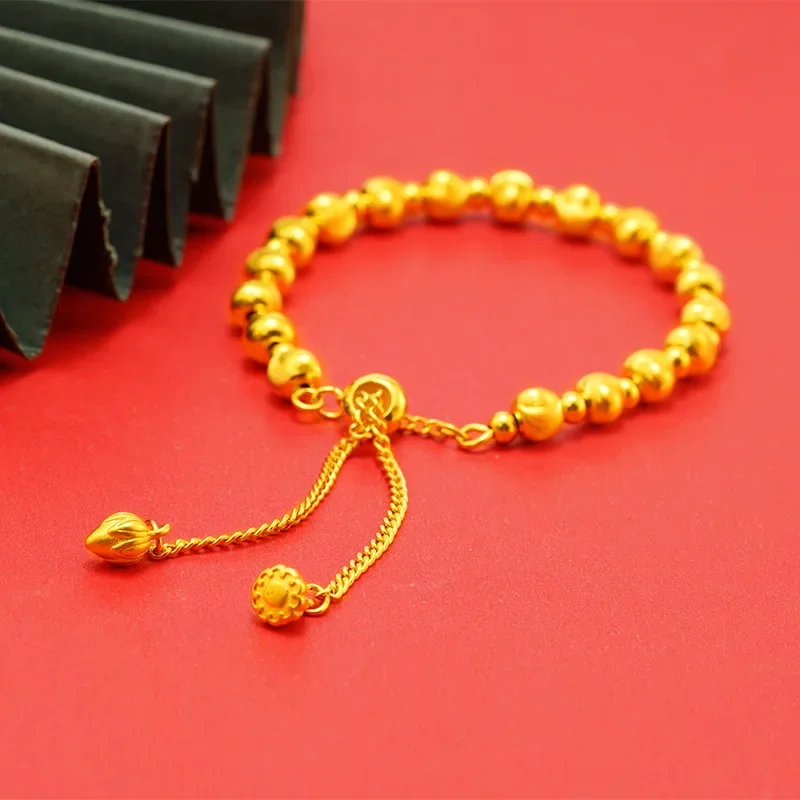 

Adjustable Cute 14K Gold Color Lucky Bead Bracelet for Women Wedding Engagement Bracelet Not Fade Fine Jewelry Gifts