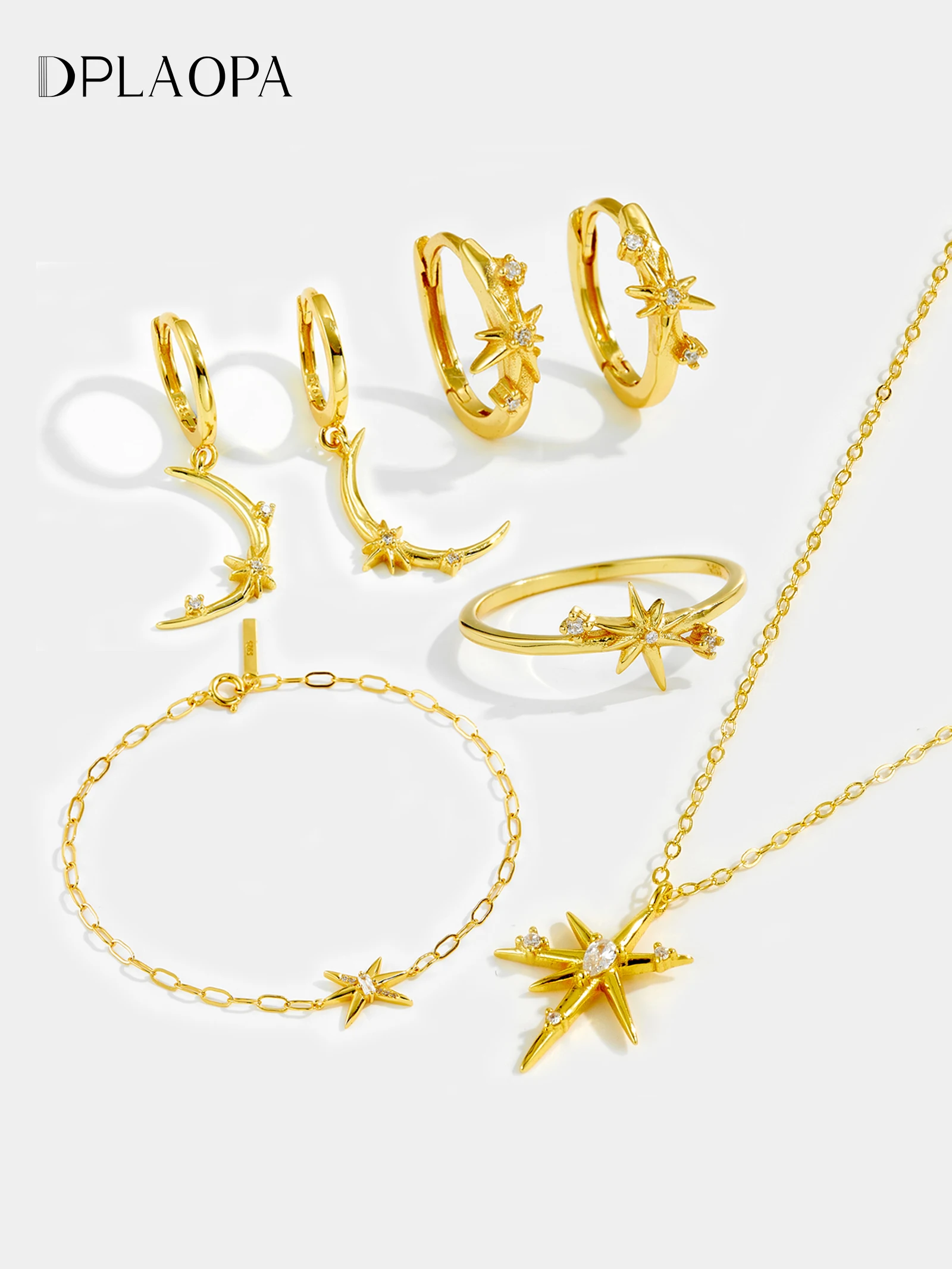 

DPLAOPA 925 Sterling Silver Irregular Star Zircon CZ Luxury Ring Bracelet Necklace Earrings Women Wedding Jewelary Set Fine Gift