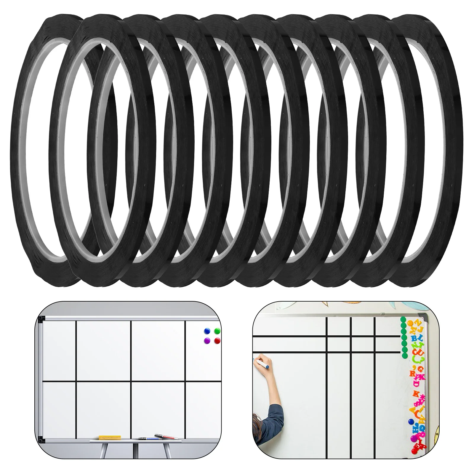

10Pcs Black Thin Pinstripe Tape Dry Erase Board Adhesive Tape for Whiteboard Grid Marking Chart Automotive Striping Craft
