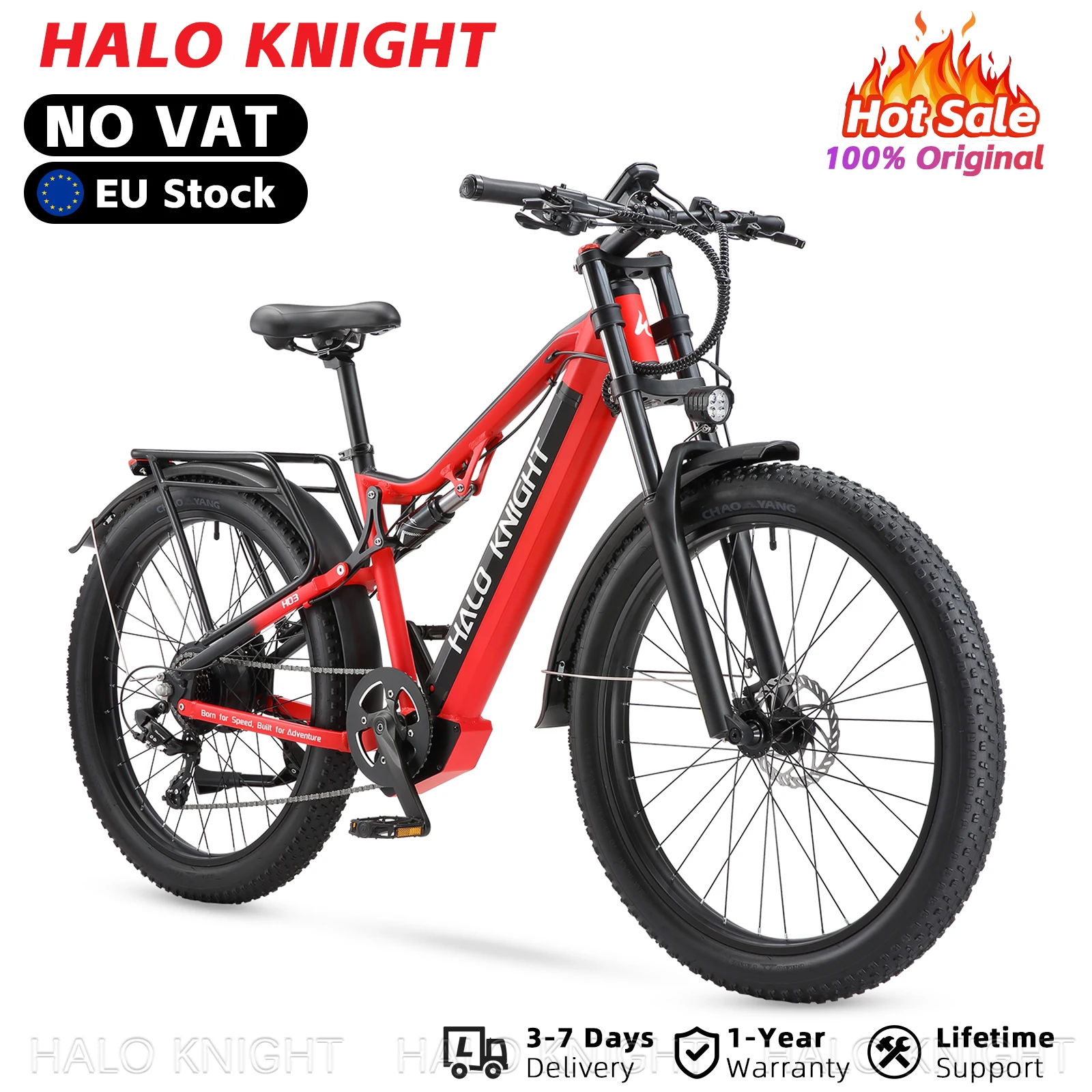 Vélos électriques pour adultes HALO KNIGHT H03, vélos électriques à pneus larges, 48V 1000W 19.2Ah, vélos électriques 45 km/h, frein hydraulique, moto électrique