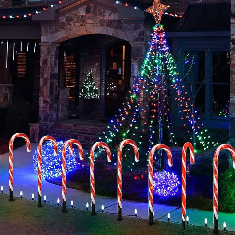 Bright 5Pcs 14 Inch Christmas Candy Cane Pathway Markers, Xmas Pathway Lights Outdoor With Warm White Lights For Garden-B51B