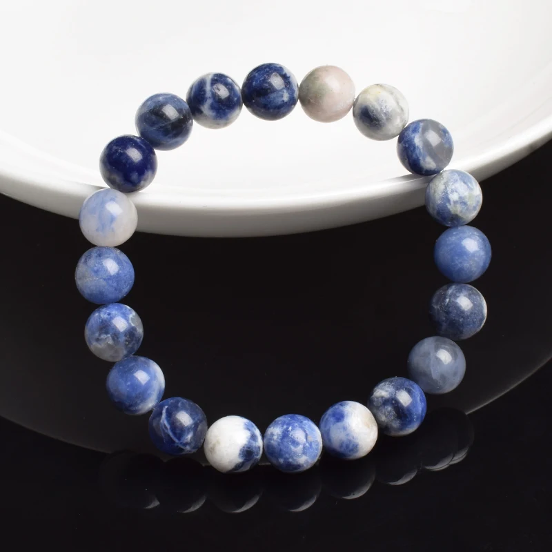 Natural Stone Sodalite Beads Bracelet Women Men Blue Veins Raw Stone Polish Elastic Rope Bracelet Natural Jewelry Exquisite Gift