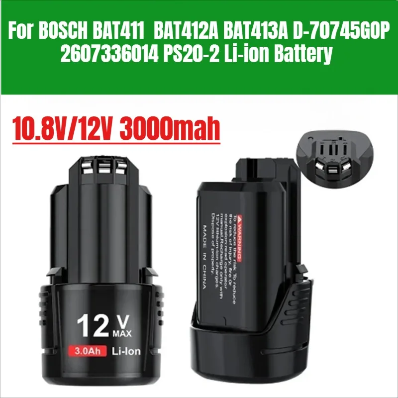

For BOSCH BAT411 Rechargeable Battery 10.8V/12V 3000mah Li-ion Battery for BAT411 BAT412A BAT413A D-70745GOP 2607336014 PS20-2