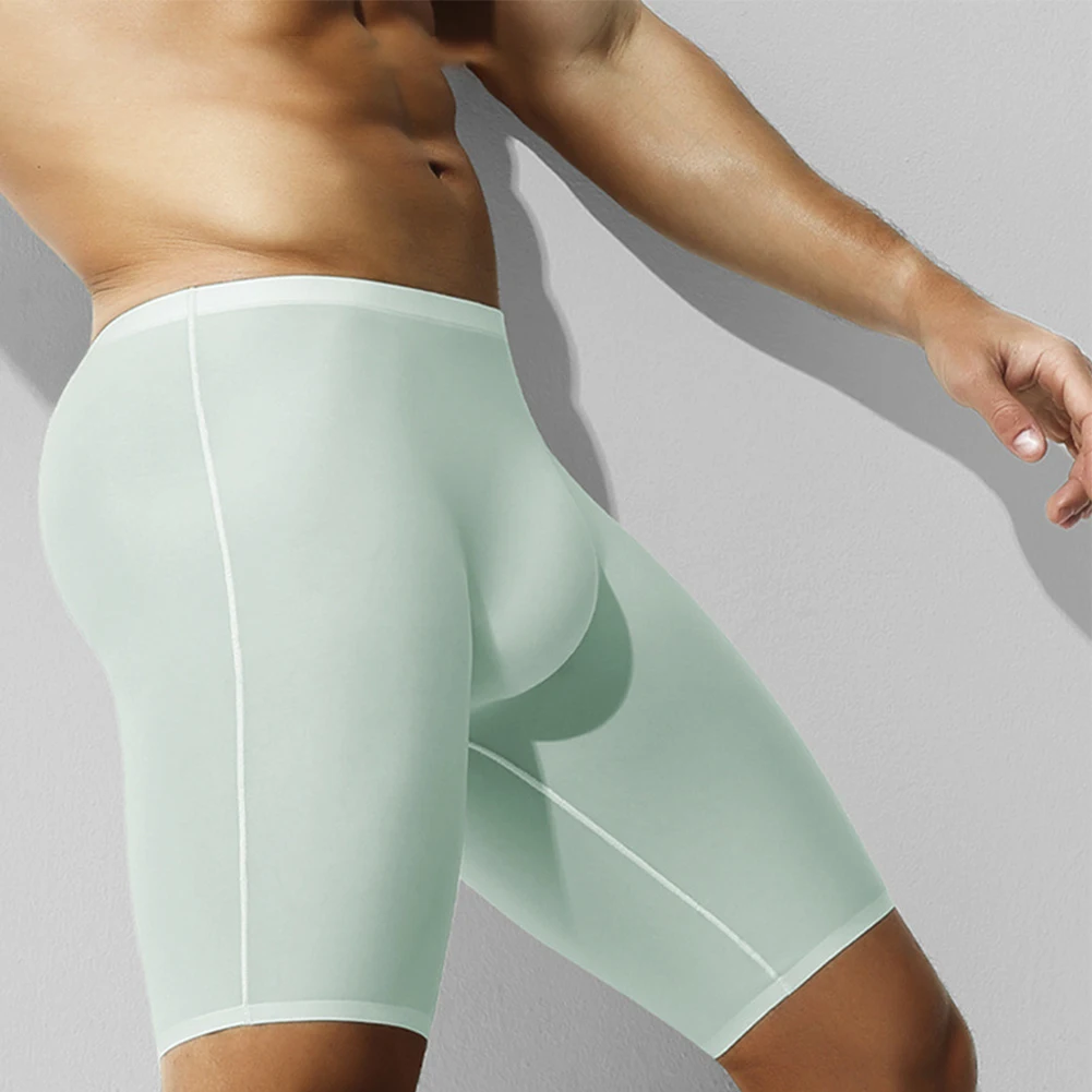 Slip da uomo Sexy in seta di ghiaccio morbido intimo senza cuciture tronco a gamba lunga pantaloncini sportivi mutande traspiranti pigiama da uomo corto