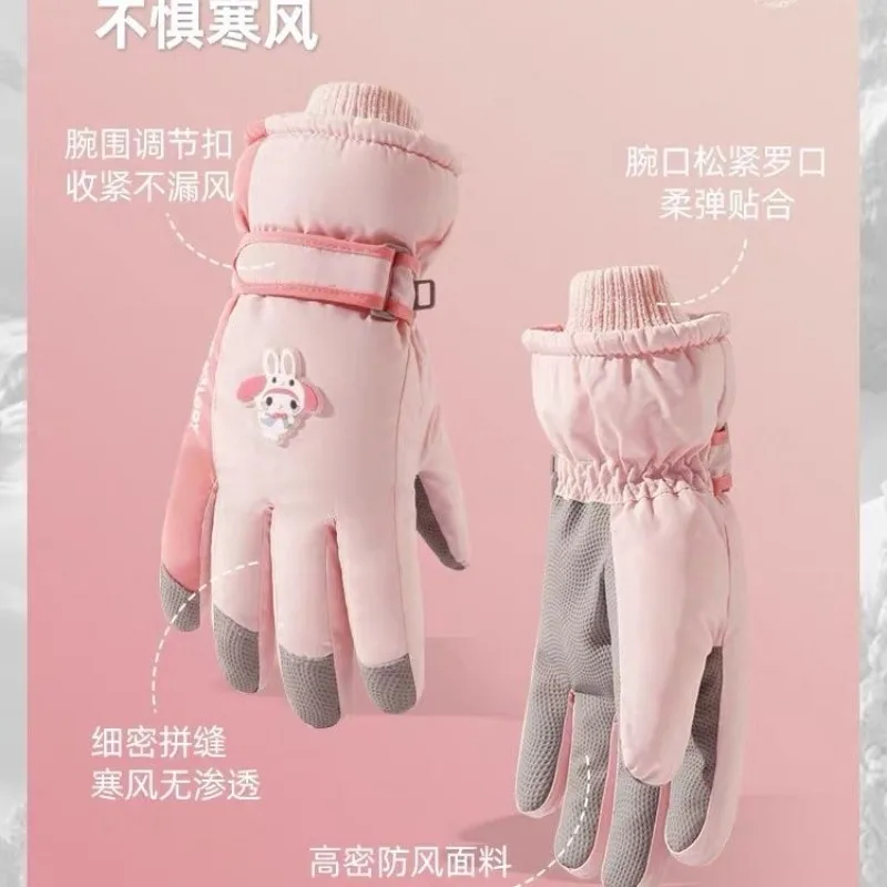 Kawaii Sanrio Black Beauty My Melody Pacha Dog Animation Children's Ski Gloves Girly Heart Sweet Warm Gloves Waterproof Gift