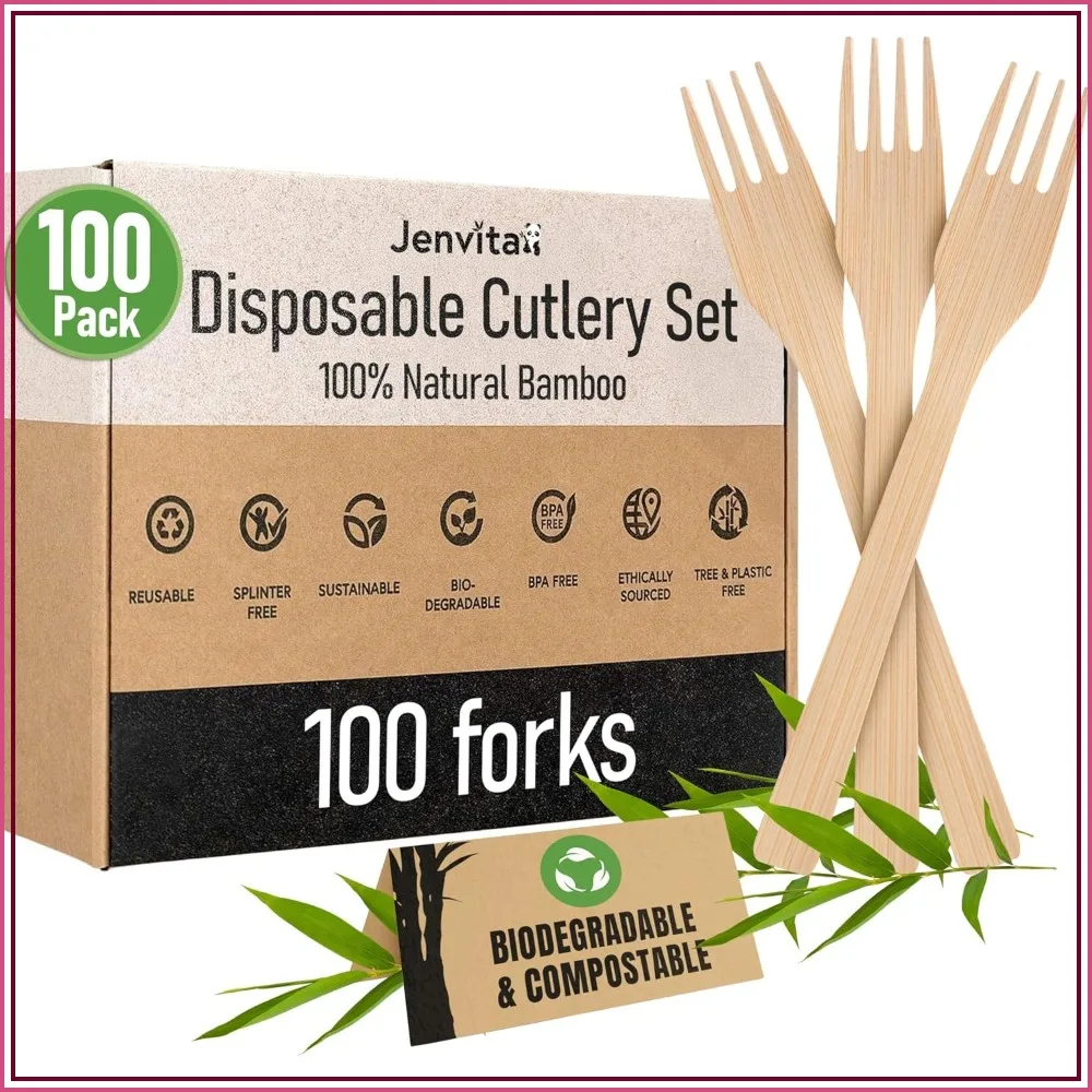 

100% Biodegradable Bamboo Forks - Eco-Friendly Disposable Cutlery for Weddings & Parties