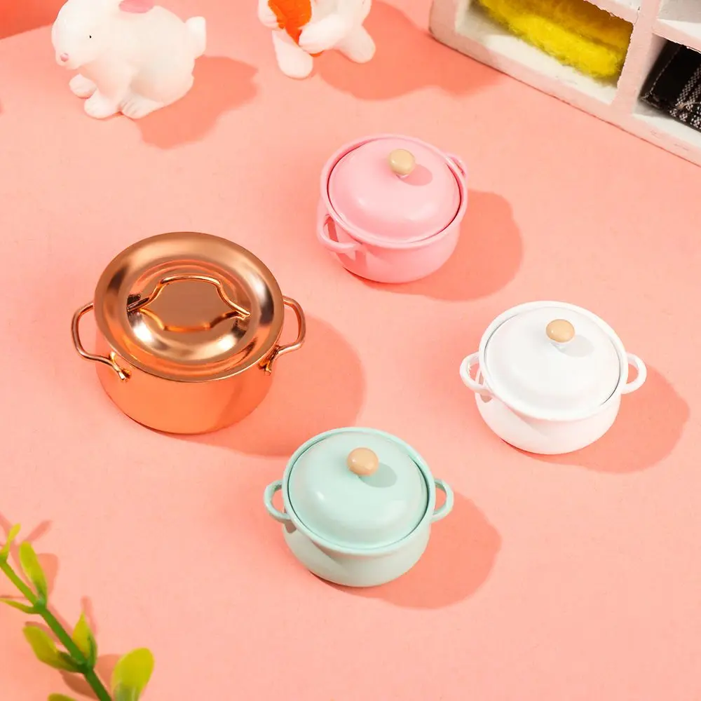 1/12 Scale Doll Kitchenware Kitchen Cooking Toys Mini Cookware Dollhouse Accessories Miniature Soup Pot With Pot Cover