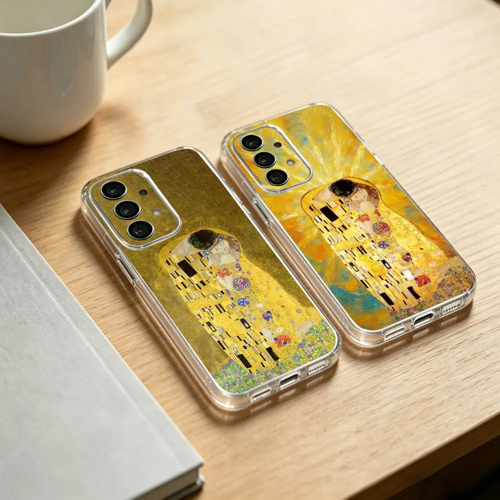 Funda transparente para teléfono con diseño de beso de Gustav Klimt para Samsung S25,24,21,22,23,30,Ultra,20,Plus,Fe,Lite,Note
