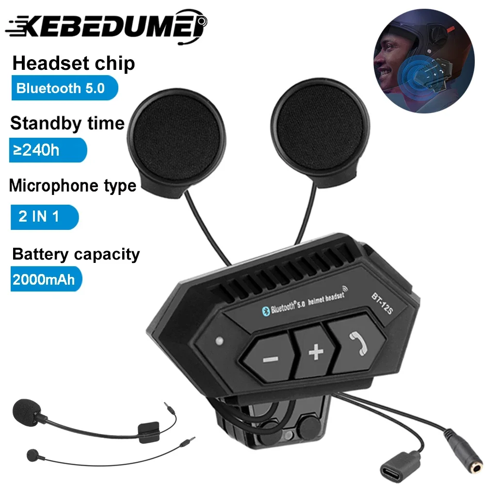 

Bluetooth-гарнитура для мотоциклетного шлема, беспроводные наушники для мотоцикла, 2000 мАч, стереофонические наушники с функцией громкой связи, шумоподавление