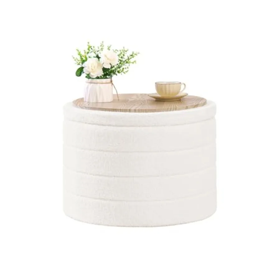 

Ottoman with Stroage Round Sherpa Storage Ottoman Stool Boucle Feet Rest22 x 22"x15.75