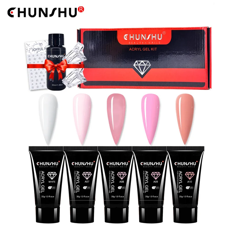 

CHUNSHU Poly Nail Gel Kit 4/5 Colors Glitter Nail Extension Gel Set With Slip Solution Quickly Builder Nail Strengthener At Home