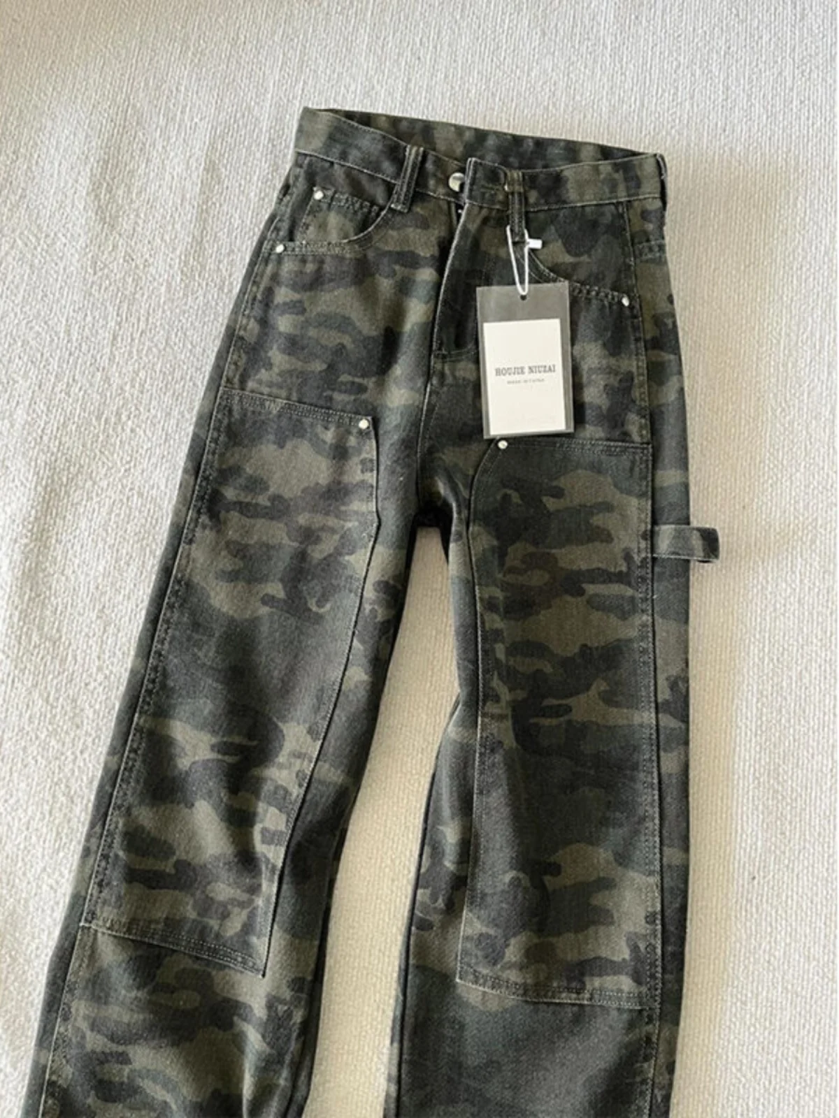 

Retro Camouflage High Waist Wide Leg Jeans Women's plus Size Straight Cut Casual Sle Anti-Wrinkle Fabric Four Seasons Wear