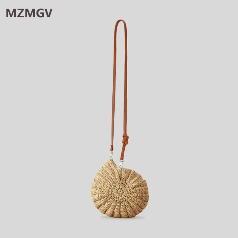 

Meet You New Round Conch Shaped Straw Bag Fashion Handmade Paper Weaving Women Crossbody Bag Cute Summer Beach Bag Female Purse
