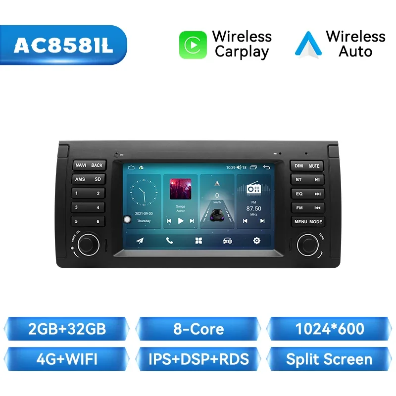 Draadloze Carplay Auto Radio Speler Voor Bmw 5 Serie E39 X 5 E53 M5 1996-2003 Android 14 Navigatie Stereo 4G Wifi 8G + 128Gb Gps Dsp