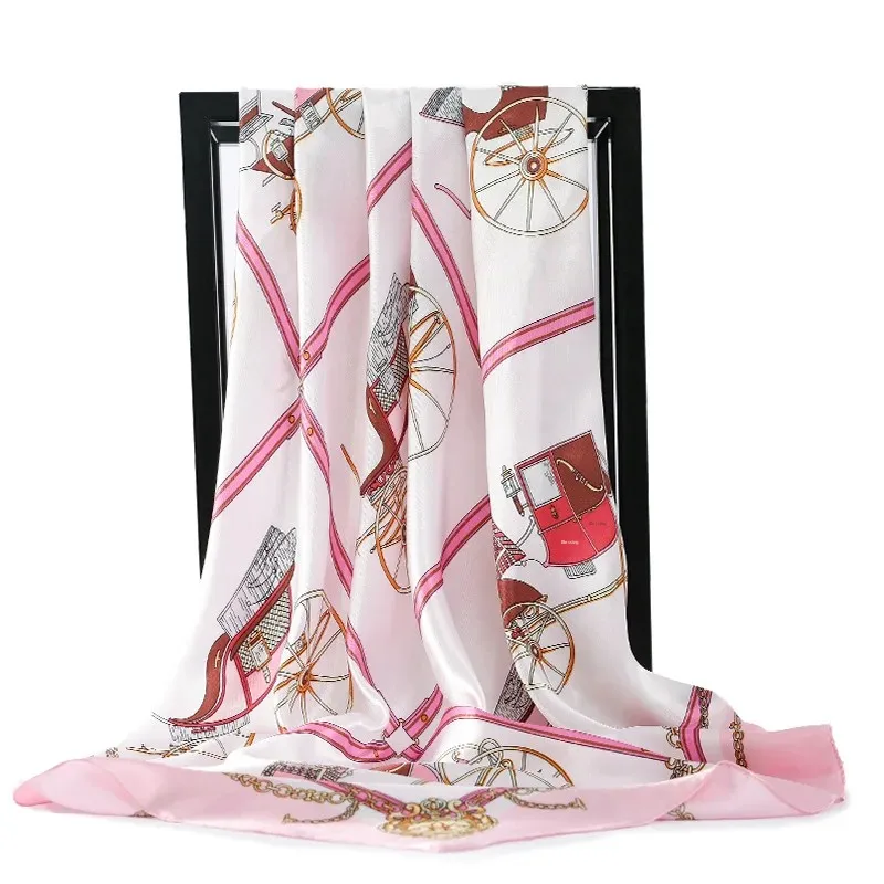 المألوف اليقطين مدرب كبير مربع وشاح 90 سنتيمتر المرأة محاكاة الحرير وشاح من الساتان للتخصيص أنيقة الإكسسوارات