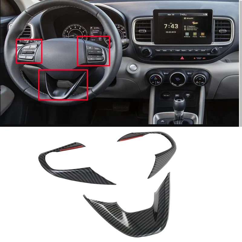 For Hyundai Venue 2019 2020 2021 2022 ABS Carbon Fiber Gear Shift Panle Cover Trim Window Glass Lift Button Switch Cover Frame