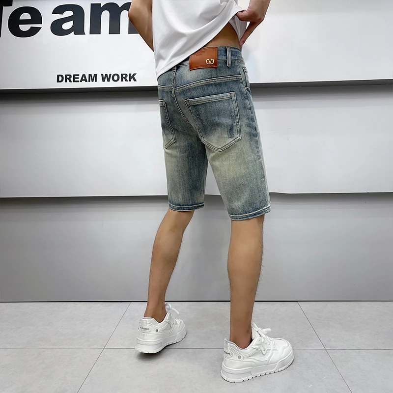 

High-end light luxury fashion 2024 Summer thin light blue denim MEN'S shorts loose casual straight leg pants