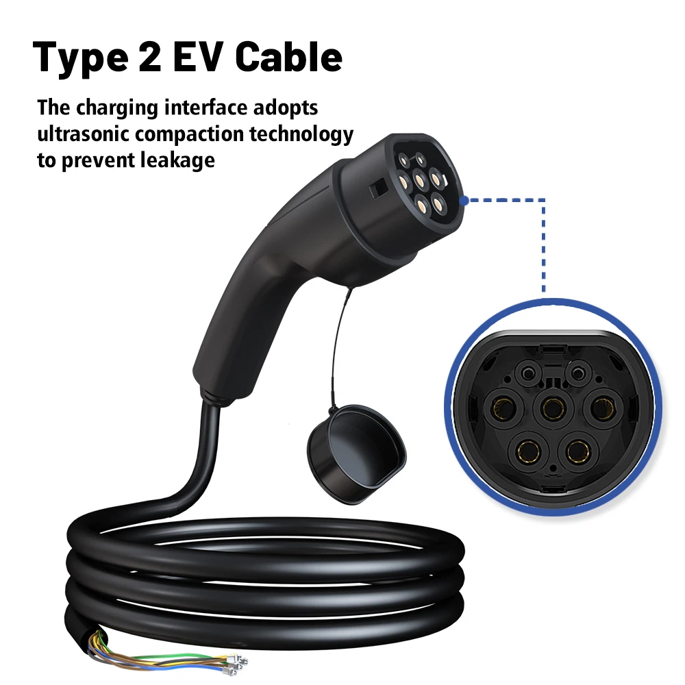 LONLINK 케이블 포함 EV 충전기 플러그, 전기 자동차 충전기 스테이션용 IEC62196-2 2 타입 암 오픈 와이어, 5KW, 7KW