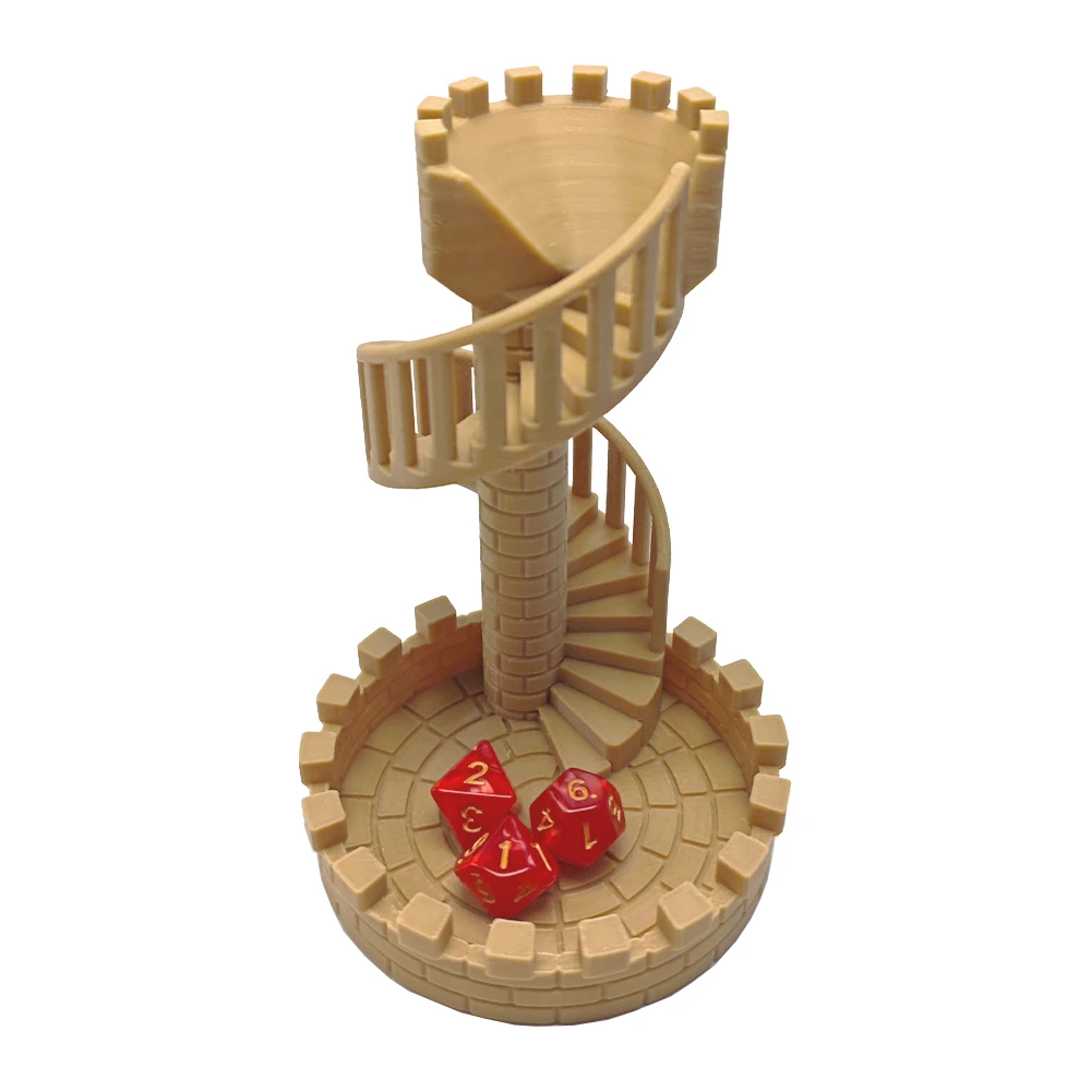 DND Dice Tower Twister Accessory for Role Playing Board Games Tabletop Rolling Spiral Staircase Castle Tray