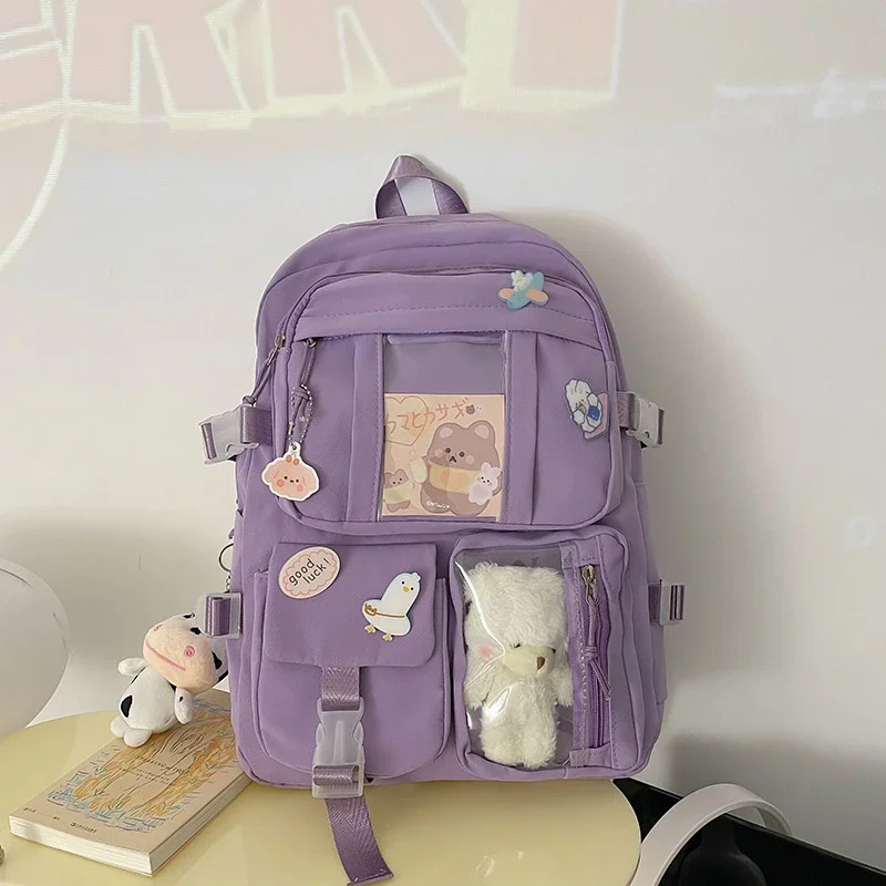 

Popular Pink Purple Color Girls High School Student Backpack Bags Without Any Accessory Version Рюкзак Мужской 60 Литров