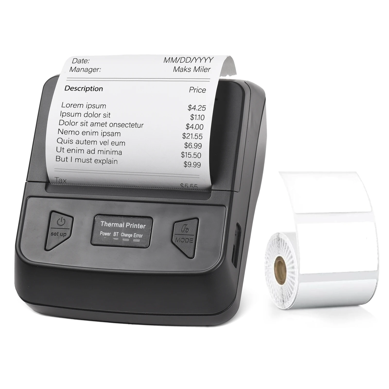 Bisofice Portable 80mm Receipt Label Printer Wireless BT Thermal Receipt Printer Mobile Bill Printer ESC/POS Print Command