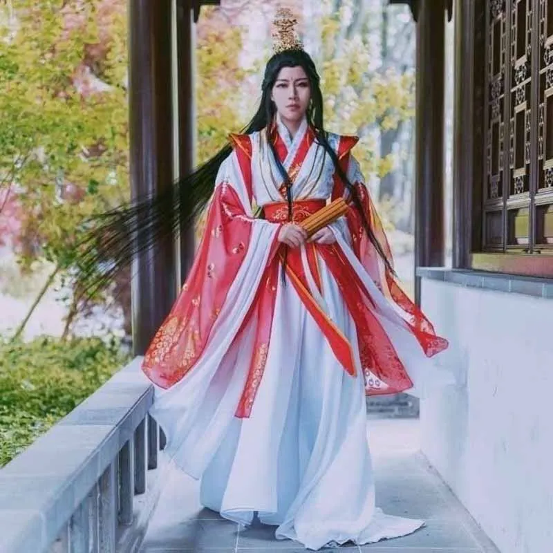 Customize Halloween Ancient King Cosplay Costume Women Oversized Chinese Vintage Hanfu Red Sets For Men Large Size 5XL
