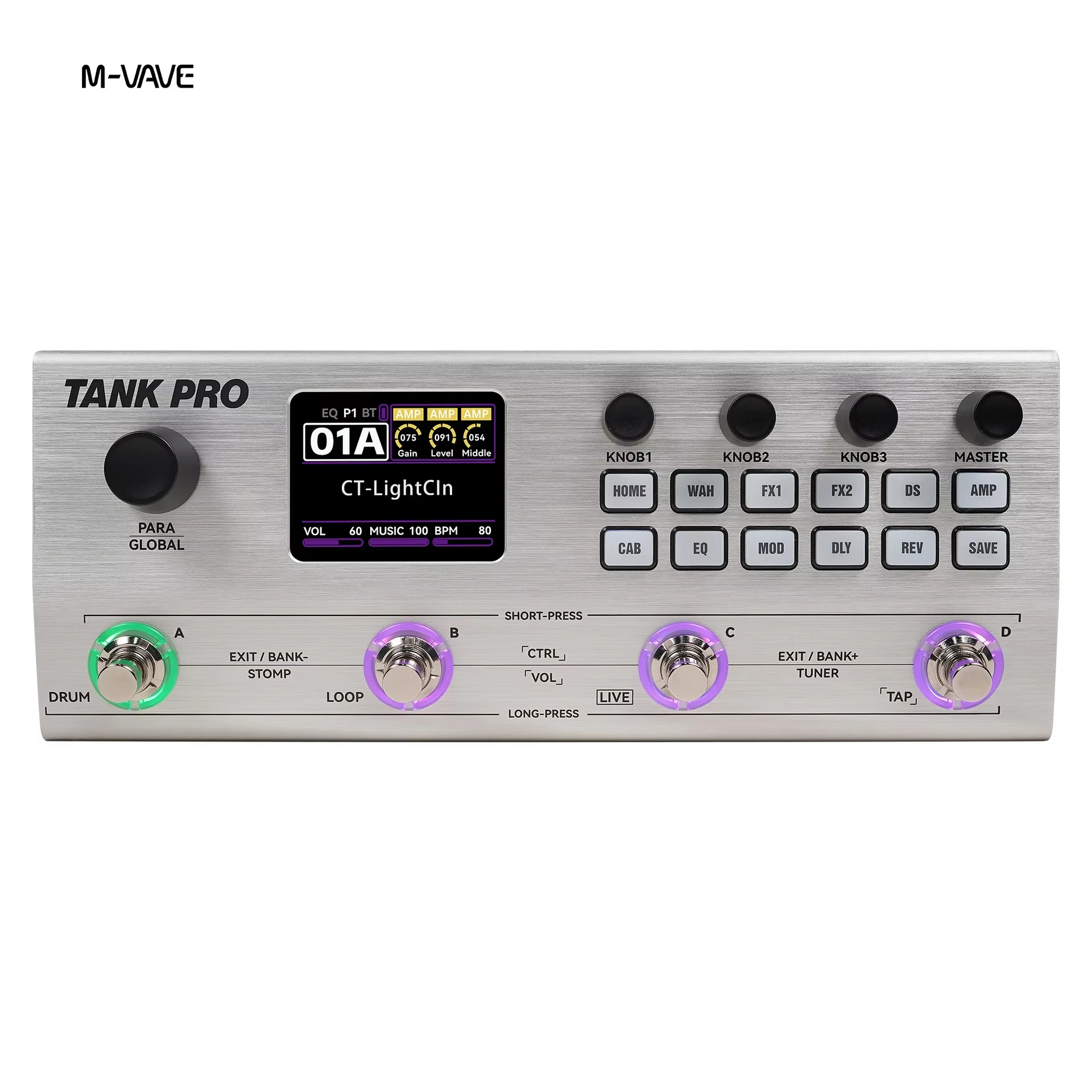 M-VAVE TANK PRO AI Neural Network Modeling Guitar Comprehensive Multi-effects Pedal Device Third-party IR Loading OTG Recording