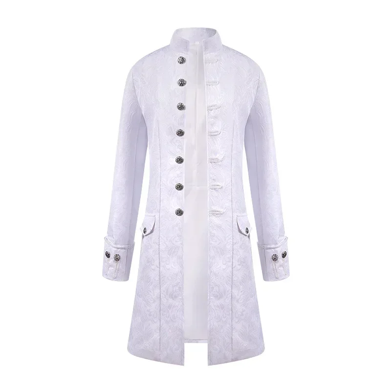 Men Halloween Cosplay Costume White Jacquard Long Coat Vintage Steampunk Tailcoat Jacket Men Gothic Victorian Frock Coat Uniform