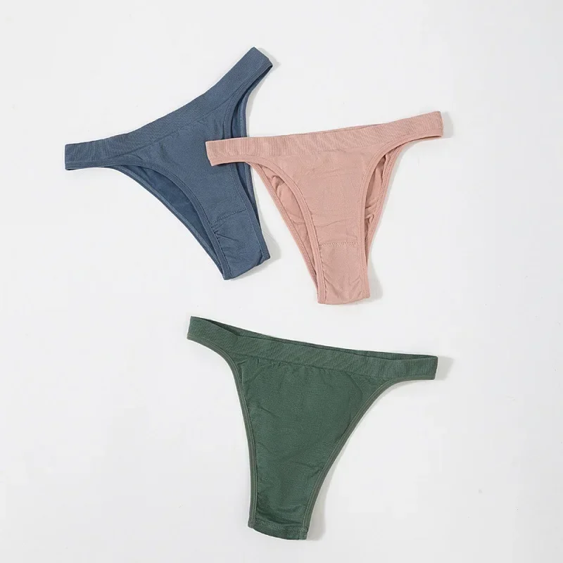 Women Sexy Cotton Panties V-Waist Thong Solid Color Underwear Low Rise Female Soft Intimates Lingerie Lady Bikini Panty