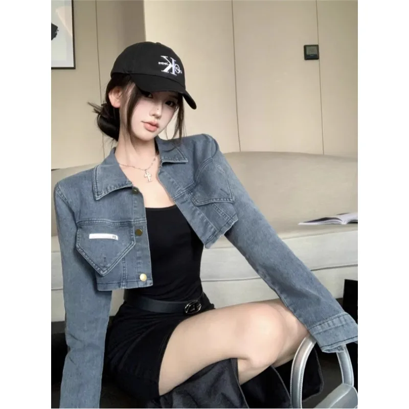 

Retro Denim Jacket, Feminine and Spicy Girl High Waisted Short Top Coats Denim Jacket Women