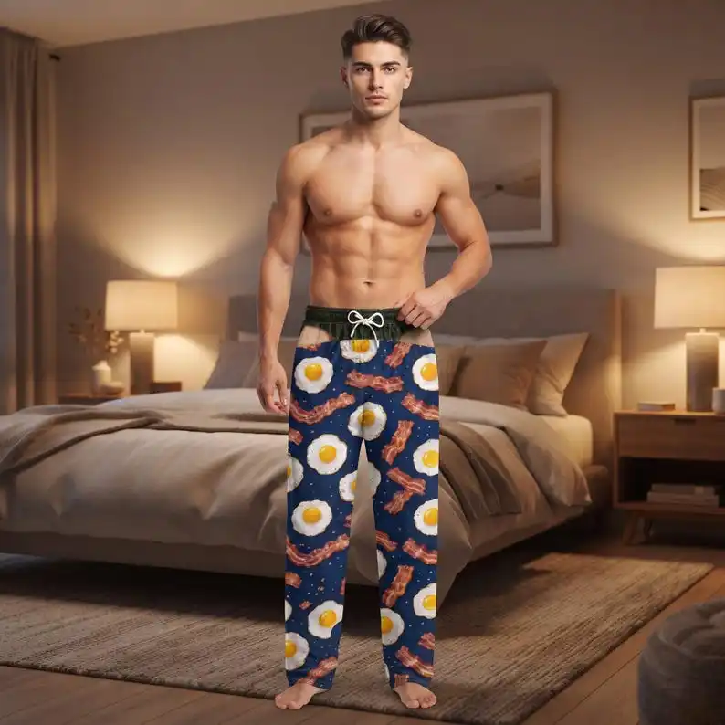 Lustige Herren-Hose mit geteiltem Gesäß-Design, Tier- und Essensmotive, Party-Parodie-Freizeithose – Detail 3