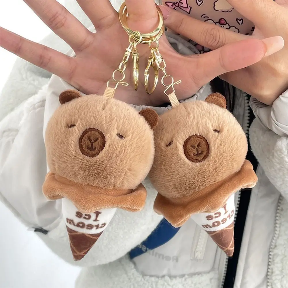 Ice Cream Capybara Plush Pendant Brown Creative Capybara Plushie Keychain Animal Capybaras Cartoon Stuffed Doll Keychains