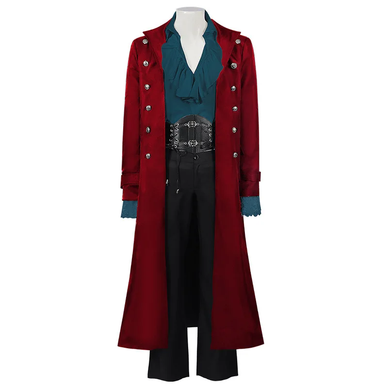 

Steampunk Medieval Count Costumes Pirate Gothic Navy Long Jacket Coat Shirt Vampire Cosplay Halloween Outfit Men's Trenchcoat