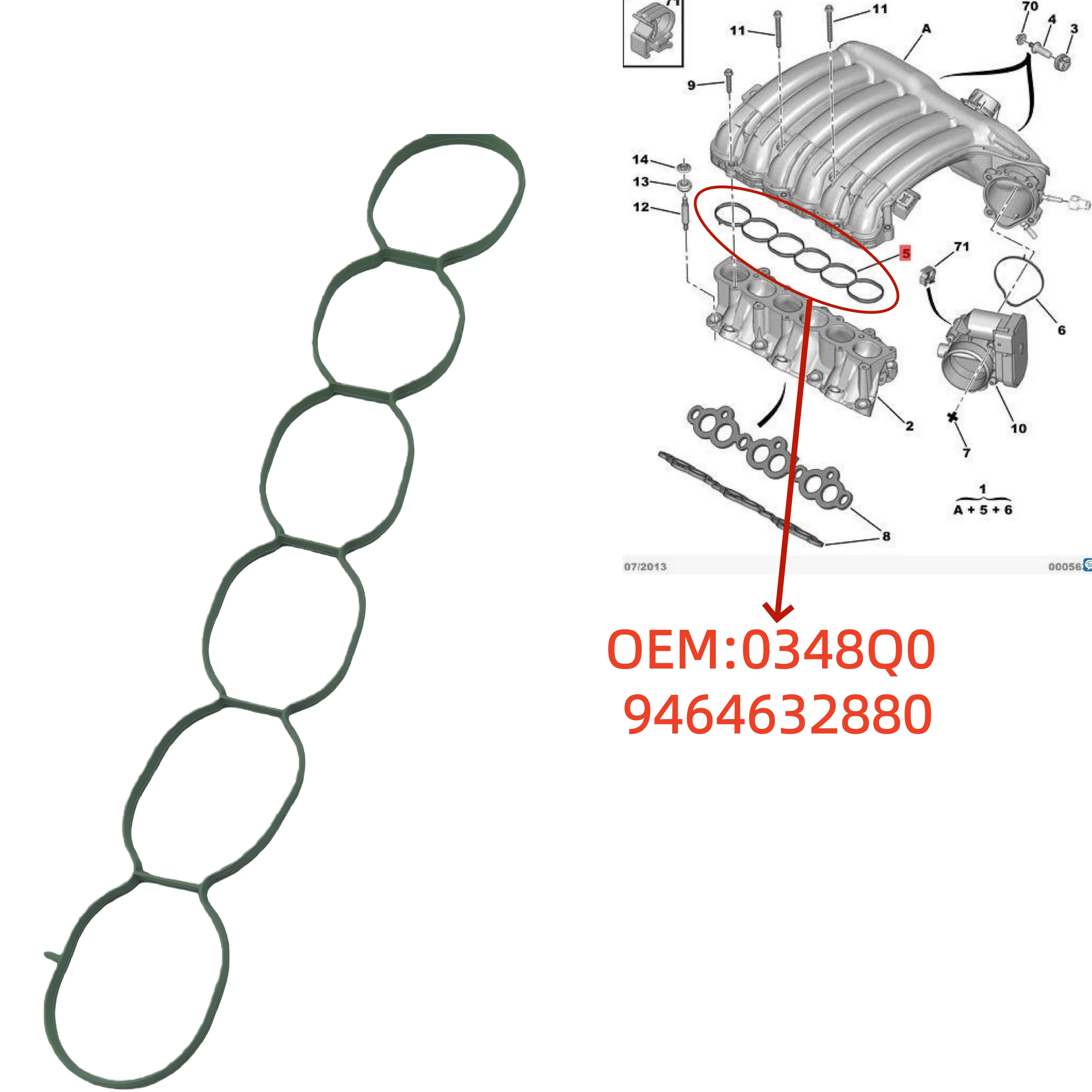

0348Q0 9464632880 Intake manifold gasket for Peugeot 407 407SW 607 Citroen C5 C6
