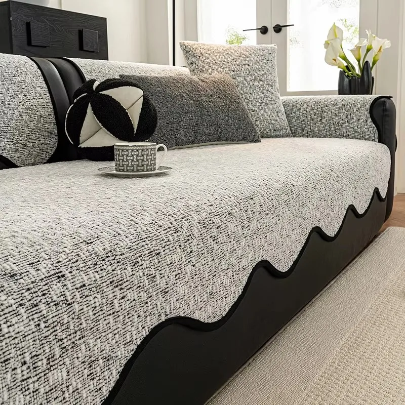 Wavy Edge Retro Texture Chenille Sofa Cushion Cover, Wear Resistant Non-Slip Decorative Couch Pad Living Room Furniture Decor