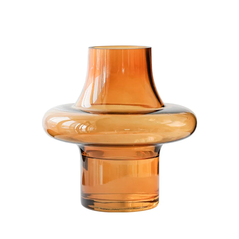 Amber Glass Vase Geometric Ring Flower Vase Flower Arrangement Accessories Transparent Terrarium Home Decoration Accessories