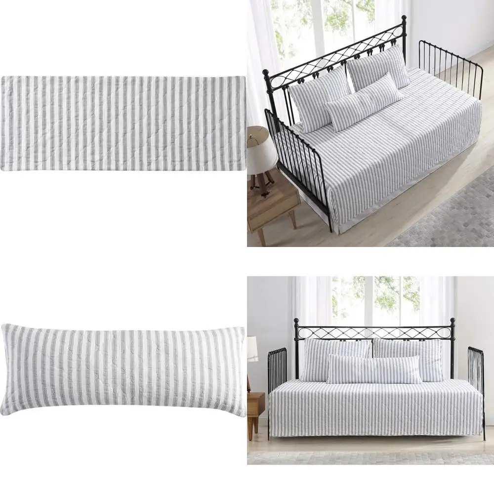 Reversible Cotton Daybed Set with Matching Shams and Deco Pillows - Willow Way Grey