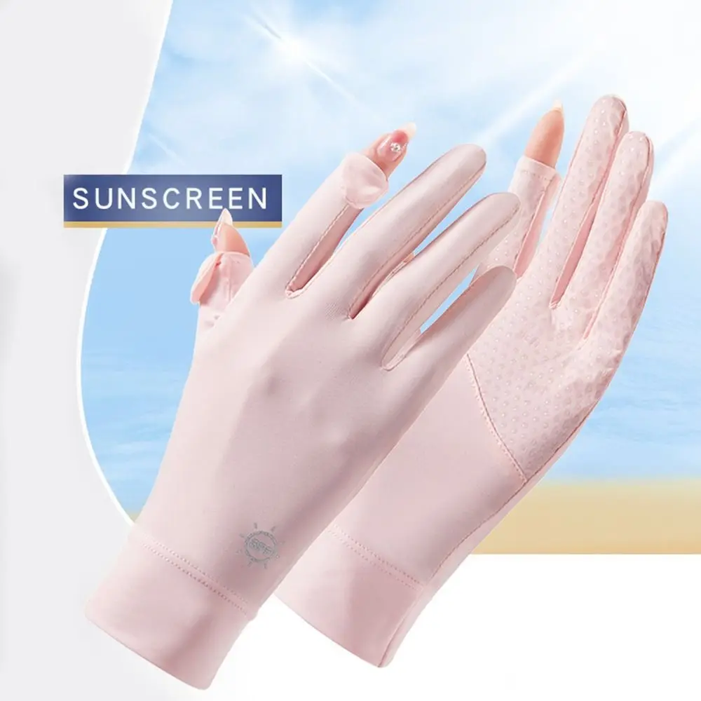 Guantes de protección solar de seda de hielo para mujer, pantalla táctil, Anti-UV, transpirables, antideslizantes, conducción, Verano