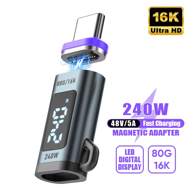 16K Type-C to Type-C 240W Magnetic Digital Dispaly Adapter 80Gbps 5A Fast Charging Converter Thunderbolt 5 for iPhone 16 Samsung