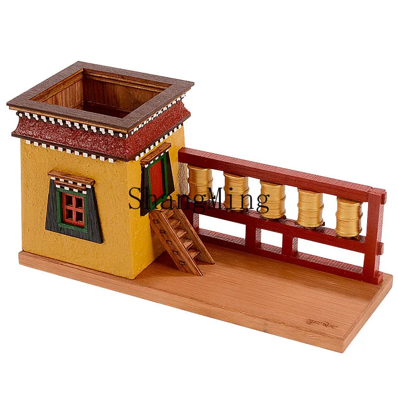 

PYH solid wood pen holder storage box office desktop handmade painted wooden gold cylinder