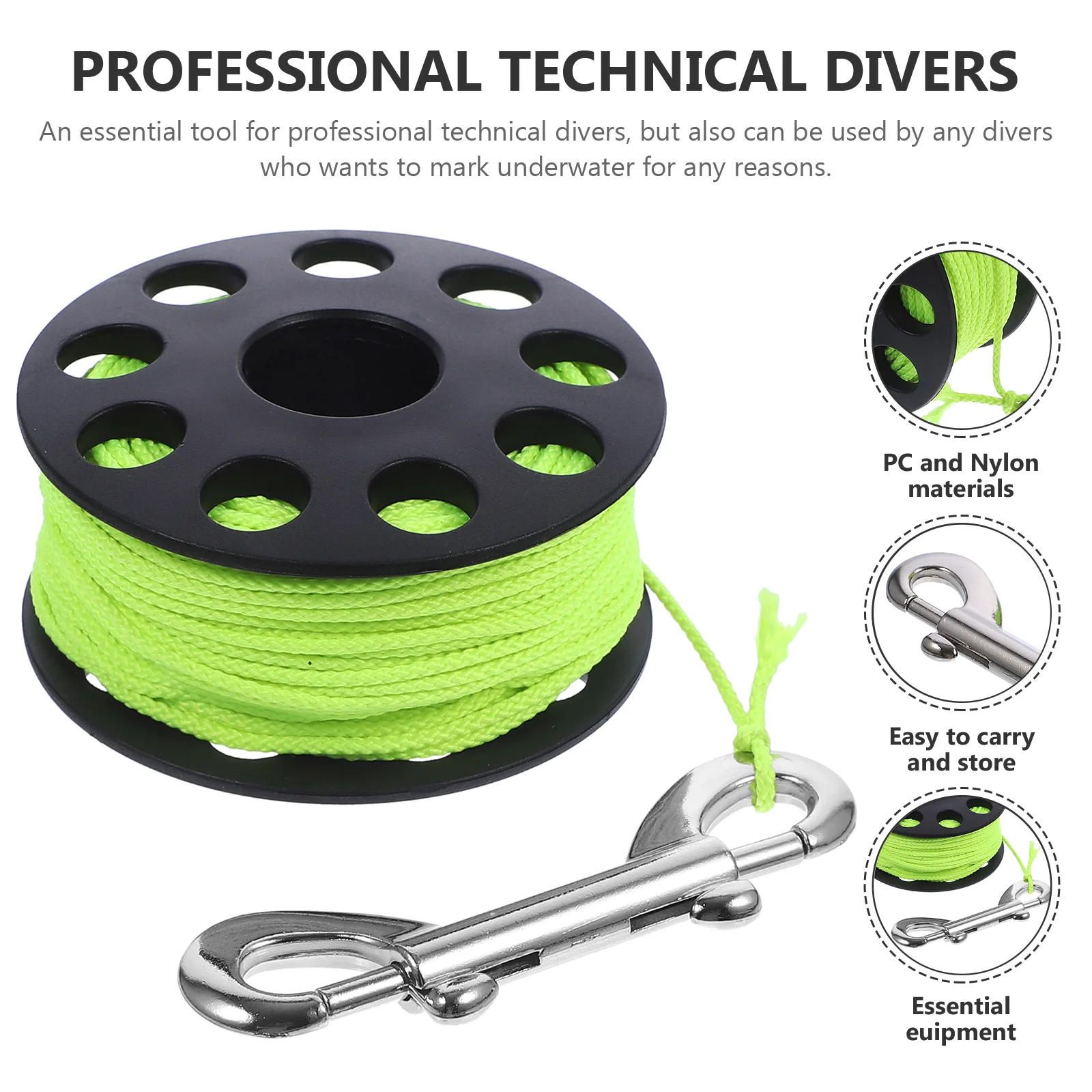 Diving Coil Scuba Spool Reel with Snap Clip Guide Line Major Underwater PC Buoy Cave Finger for Snorkeling