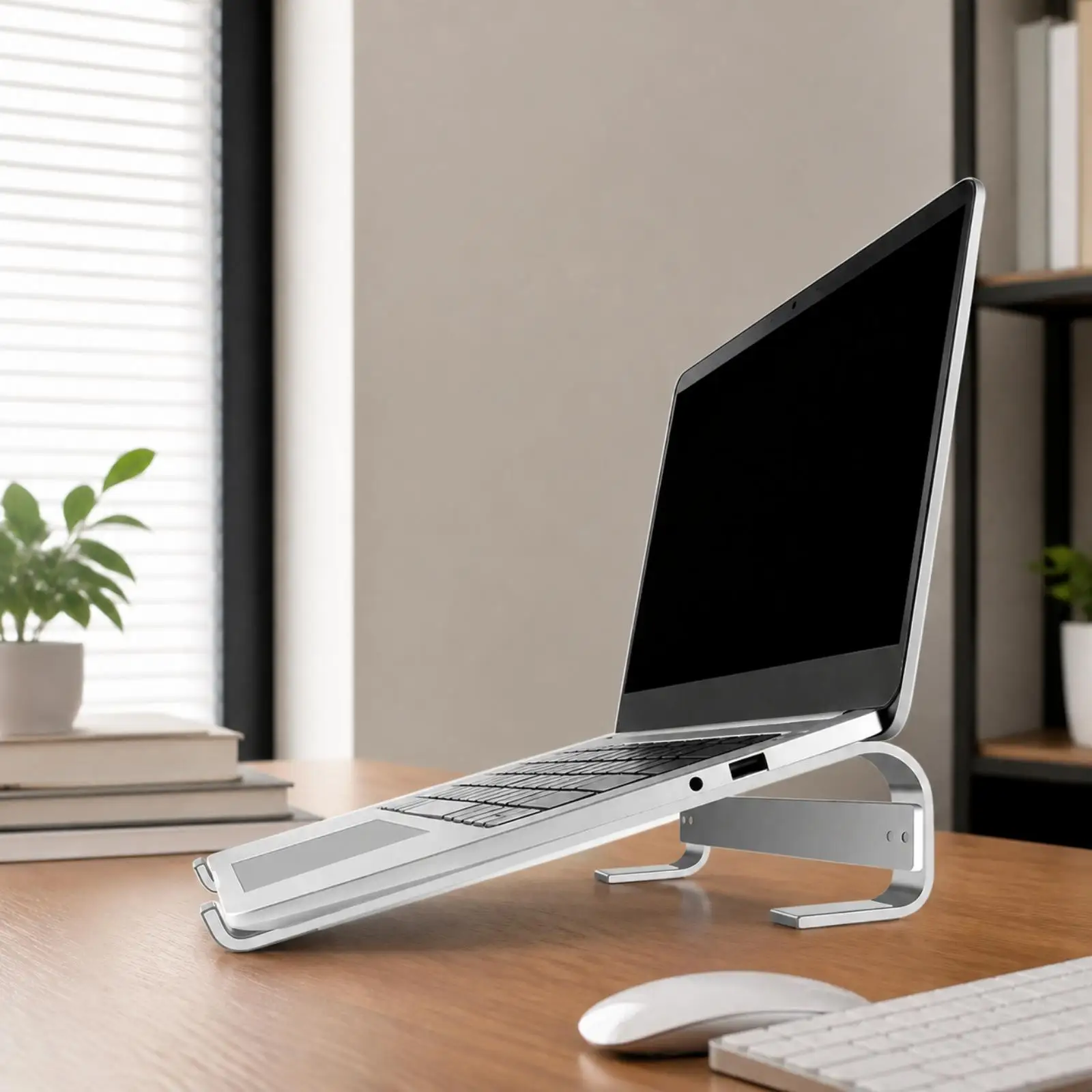 Ergonomic Laptop Riser Stand with Front Lips Cold Rolled Steel Silver Finish for Heat Dissipation and Stable Typing