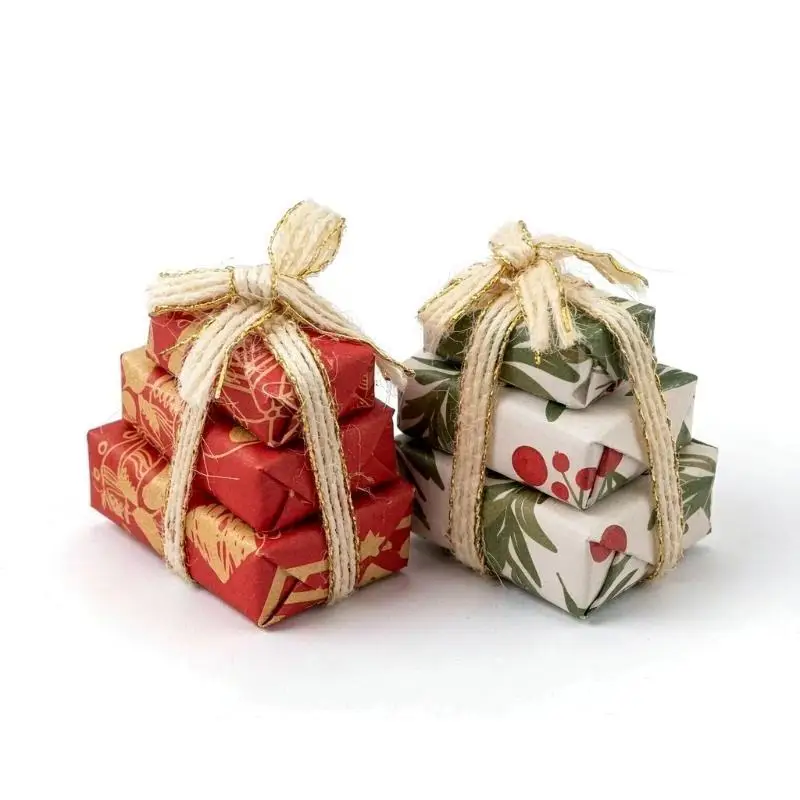 Dollhouse Miniature Christmas Gift Box with Scene Decoration Party Favor Accessory Surprise Box for Xmas Home Prop Decor Set