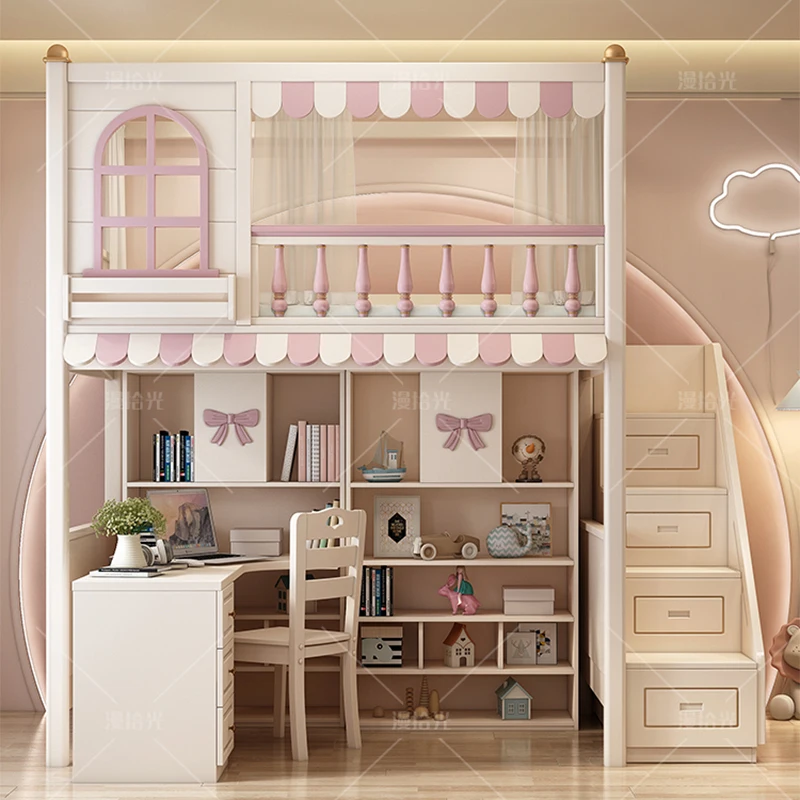 Camas de lujo para niños, almacenamiento de princesa, multifuncional, dormitorio infantil, juego de cama, muebles BL50CB